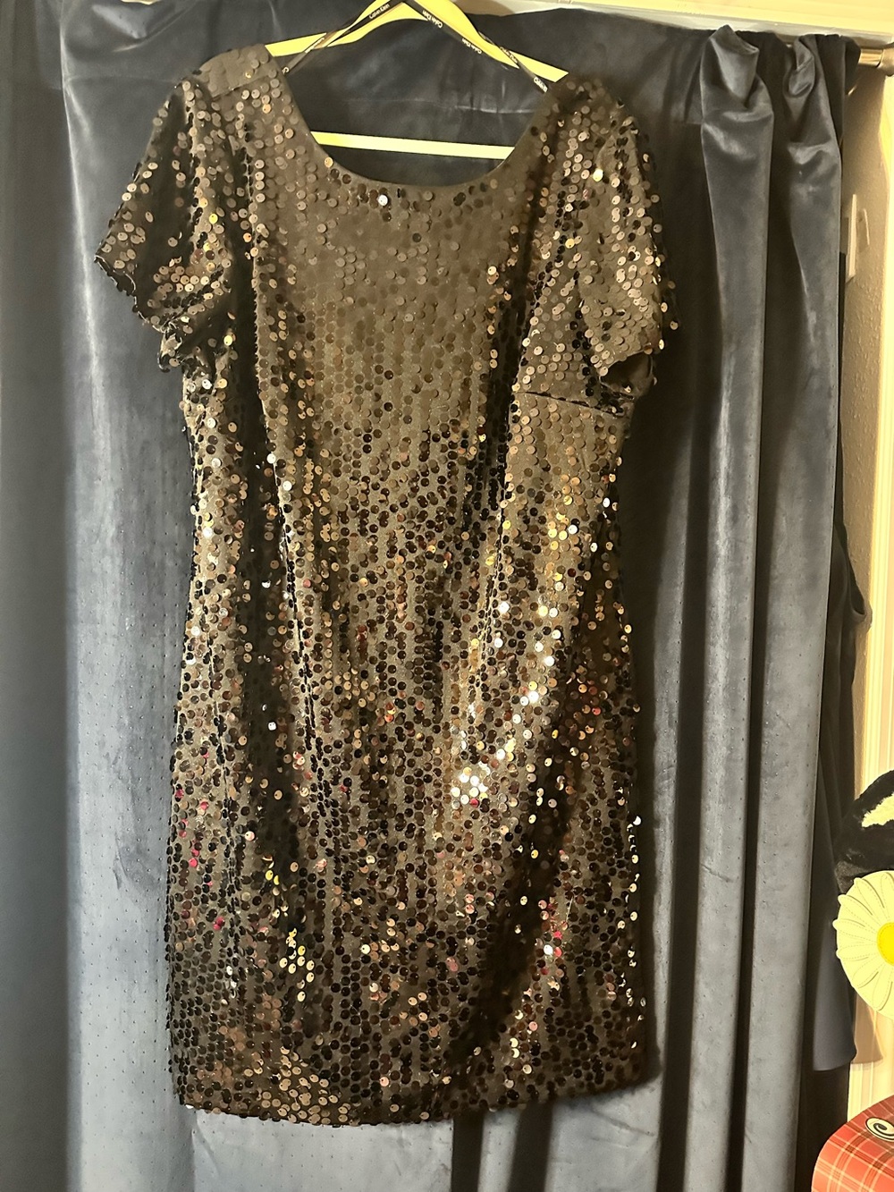 Calvin Klein Short Sleeve black Sequin Shift Dress